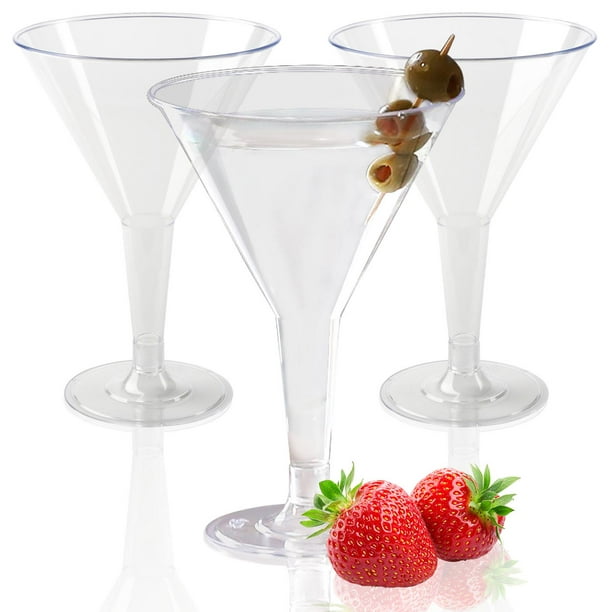 DISPOSABLE CLEAR PLASTIC 12 LARGE GLASSES MARTINI COCKTAIL PARTY DRINKS GLASSES 
